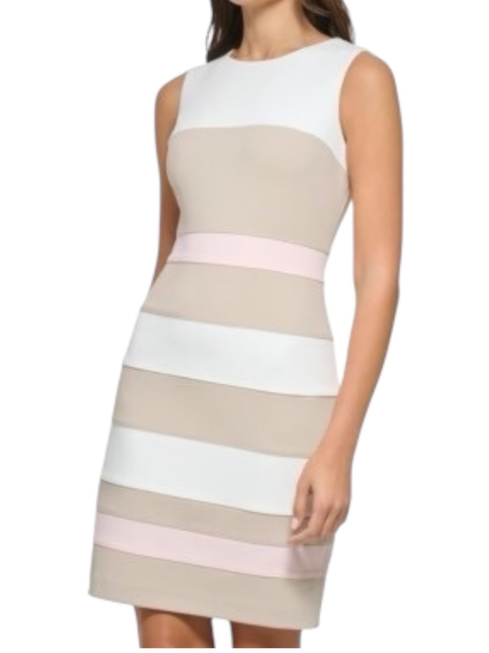 Tommy Hilfiger Colorblock Scuba-Crepe Sheath Dress - Ivory/Pink/Tan Size 2